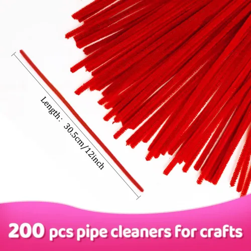 Miniatura 2 de Praisebank Limpiapipas rojas para manualidades, 200 piezas, tallos de felpilla para proyectos de bricolaje, suministros de arte y manualidades