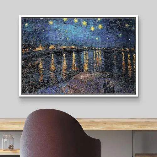 Miniatura 3 de wall26 Lienzo enmarcado para pared, noche estrellada sobre el Ródano, por el maestro artista Vincent Van Gogh, naturaleza, ilustraciones de área