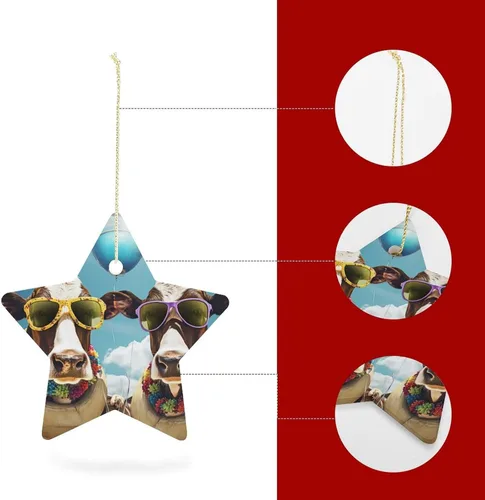 Miniatura 4 de Adorno de vacas en gafas de sol de porcelana de doble cara de 3 pulgadas, casa de campo, árbol de Navidad, accesorios para colgar, adorno de regalo