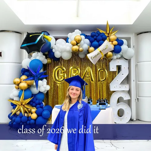 Miniatura 5 de Kit de arco de guirnalda de globos de graduación de 120 piezas con certificado de graduación, gorro de graduación, letra, globos de Mylar