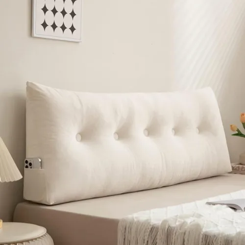 Almohada para cabecero, cojín de cuña de lectura, tamaño grande, color beige, cojín para cabecero, respaldo triangular, para cama de día, litera,