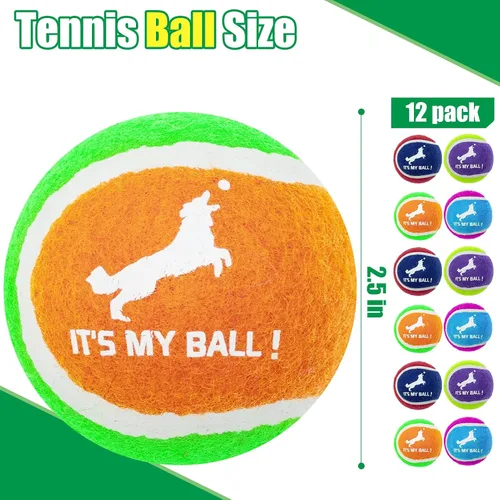Miniatura 2 de EXPAWLORER Pelotas de tenis chirriantes para perros, paquete de 12 pelotas de perro de alta elasticidad para masticadores agresivos, juguetes