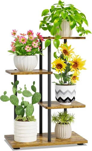 Miniatura 11 de iDavosic.ly Soporte para plantas con luz de cultivo para interiores y exteriores, estante de flores de metal de 4 niveles para macetas grandes