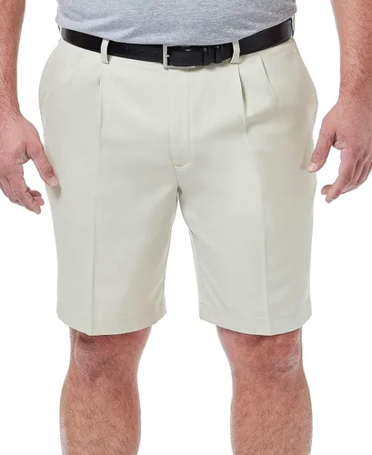 Haggar Cool 18 Pro - Pantalones cortos para hombre, corte recto, plisado frontal, elástico en 4 direcciones, cintura ampliable, con tallas grandes y