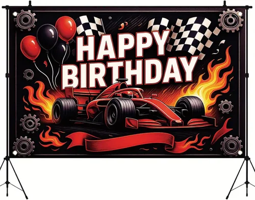 Miniatura 4 de Telón de Fondo Pancarta de Feliz Cumpleaños de Carreras de Fórmula 1 Fondo de Fotografía de Auto F1 Decoraciones de Fiesta de Carreras Suministros