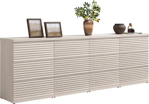 Miniatura 11 de SICOTAS Aparador buffet con almacenamiento, moderna credenza de acento acanalada con 3 cajones más grandes, mesa consola multimedia de mediados