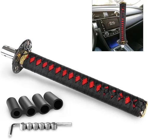 Miniatura 8 de Pomo de palanca de cambios estilo Katana, espada Samurái, universal para autos manuales con adaptadores, negro (26 cm)