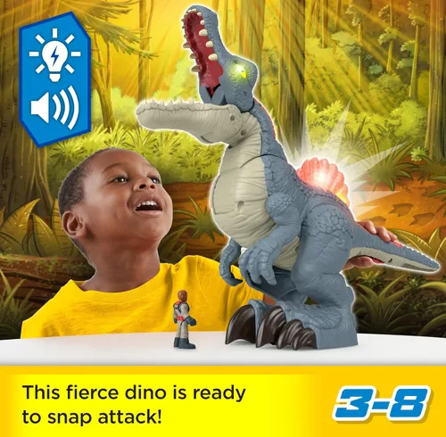 Miniatura 3 de Fisher-Price Imaginext Jurassic World Juguete de Dinosaurio Ultra Snap Spinosaurus, Luces, Sonidos y Acción de Morder, para Niños en Edad Preescolar
