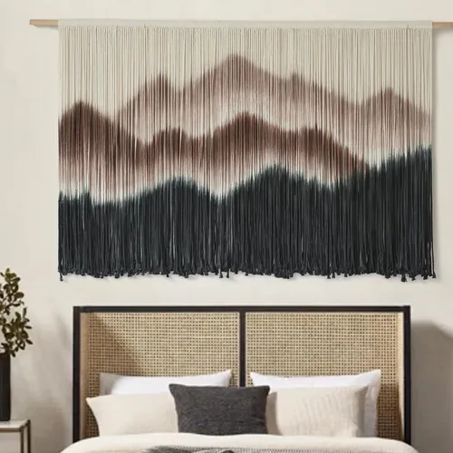 Miniatura 15 de IOWER Macramé para colgar en la pared, paisaje de montaña grande, arte de pared bohemio, hecho a mano, decoración de pared para el hogar, sala