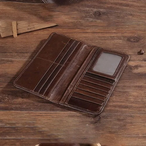 Miniatura 2 de Bolso de mano grande y largo de cuero para hombre, billetera plegable, tarjetero para hombre, para chequera y tarjetas de identificación, regalo