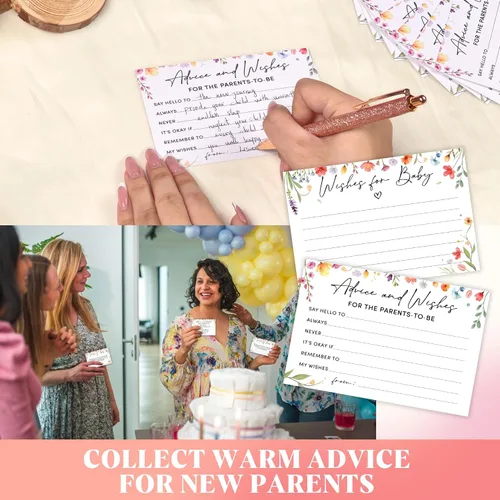 Miniatura 5 de Woodamore Tarjetas azules de consejos y deseos para decoración de baby shower, 50 tarjetas de consejos para baby shower para padres futuros, deseos