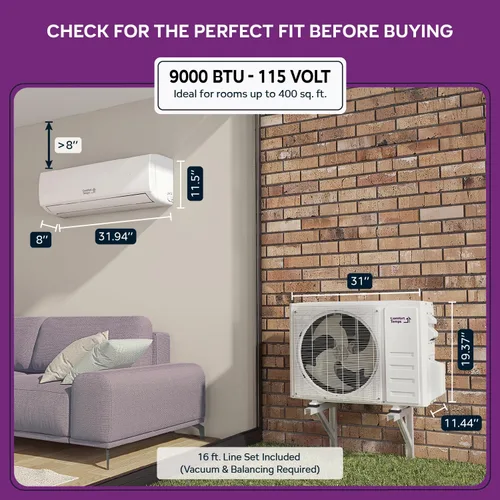 Miniatura 9 de Mini Split de 9000 BTU de Ahorro de Energía 110V – 19 SEER, Precargado, Sin Conductos, Silencioso y Cómodo Sistema Mini Split de AC/Calefacción