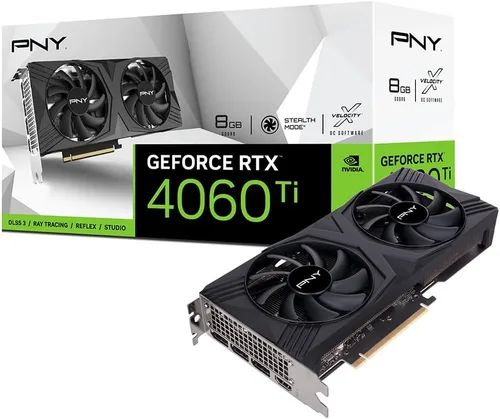 PNY Tarjeta gráfica GeForce RTX 4060 Ti 8GB Verto Dual Fan DLSS 3 (128 bits, PCIe 4.0, GDDR6, HDMI/DisplayPort, admite 4k, 2 ranuras)