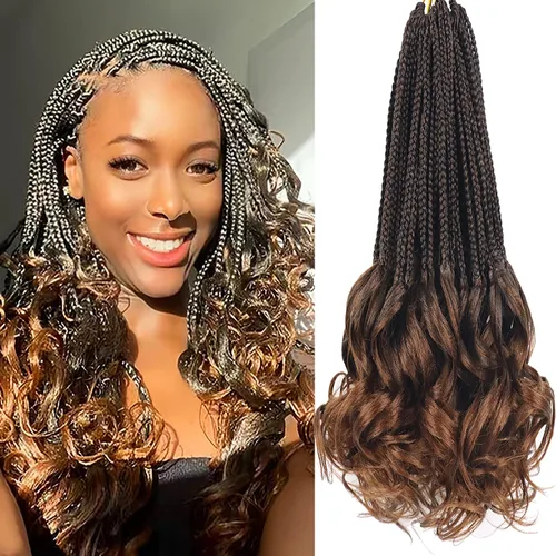 Miniatura 43 de Trenzas de ganchillo rizado francés T33, cabello pre-anillado 10 pulgadas, trenzas cortas rizadas francesas con extremos rizados, trenzas box