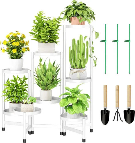 Miniatura 9 de Cawukege Soporte para plantas de 5 niveles para interiores, soporte escalonado para plantas al aire libre para múltiples plantas, estante de esquina