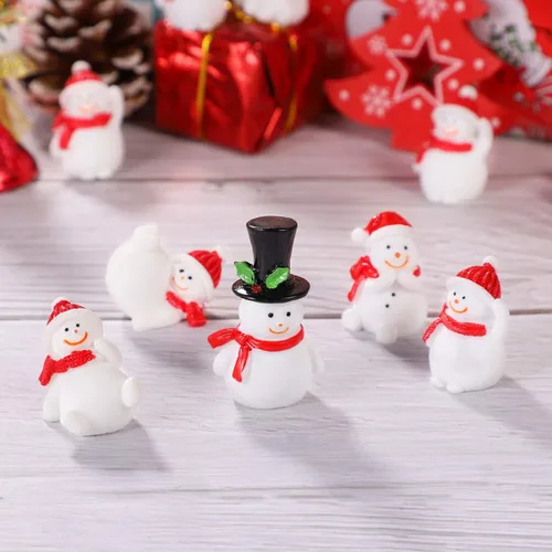 Miniatura 3 de ABOOFAN 13 piezas de adornos miniatura de muñeco de nieve de Navidad, mini figuras de muñeco de nieve de resina, globos de nieve, micro paisaje