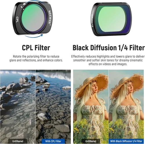 Miniatura 6 de NEEWER Juego de filtros ND compatibles con DJI Osmo Pocket 3 Creator Combo Accesorios, lente gran angular + ND2-32 variable + CPL + filtro