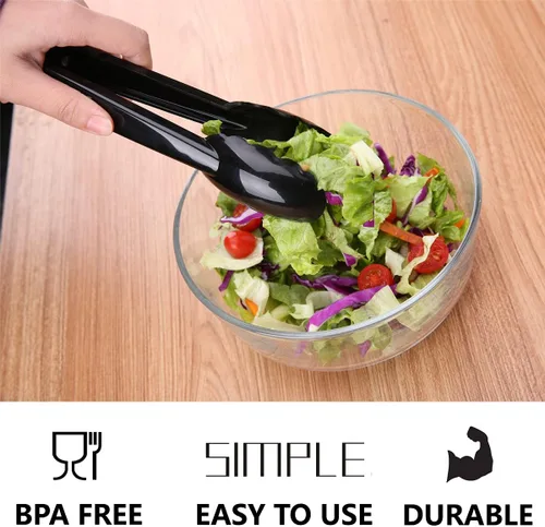 Miniatura 5 de Pinzas de plástico para cocina, juego de utensilios desechables, 12 piezas, pinzas de ensalada festoneadas de 9 pulgadas resistentes