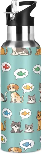 Miniatura 8 de Cartoon Cats Dogs Insulated Stainless Steel Water Bottle with Straw 20 Oz Leakproof Water Bottles, BPA-Free Sports Water Bottle