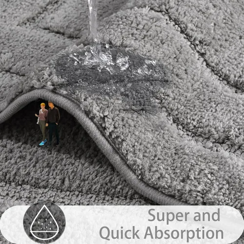 Miniatura 3 de HOMORE Alfombra de baño gris de 24 x 60 pulgadas, suave, absorbente, alfombra de pasillo de baño lavable, alfombras largas antideslizantes