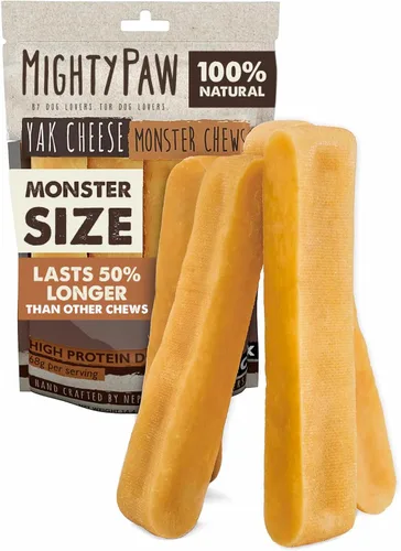 Mighty Paw Masticables de queso Yak para perros - Golosinas 100% naturales para perros - Golosina alta en proteínas con 68 gramos de proteína por