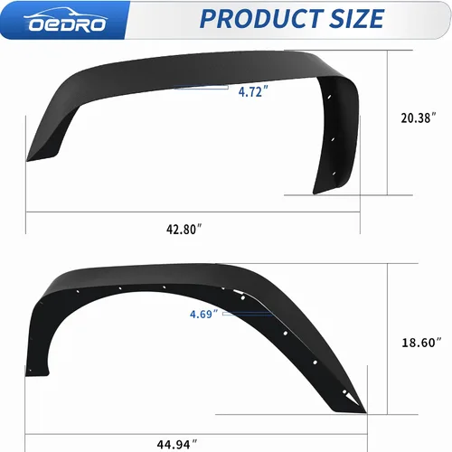 Miniatura 8 de oEdRo - Juego de 4 guardabarros planos delanteros y traseros compatibles con Jeep Wrangler JK y JKU Unlimited 2007-2018, juego de forros de acero