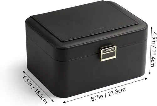 Miniatura 4 de KAMIER Joyero, organizador de joyas de 2 capas para aretes, pulseras, anillos, collares, cuero de lujo y forro de terciopelo suave, caja de regalo