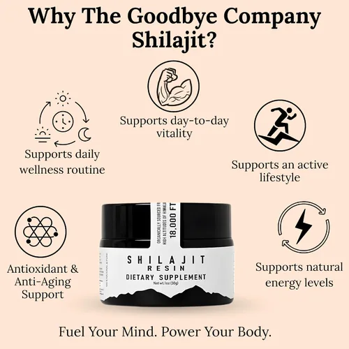 Miniatura 10 de The Goodbye Company Resina pura Shilajit – Orgánica con más de 85 oligoelementos y ácido fúlvico puro; para hombres y mujeres, impulso de energía