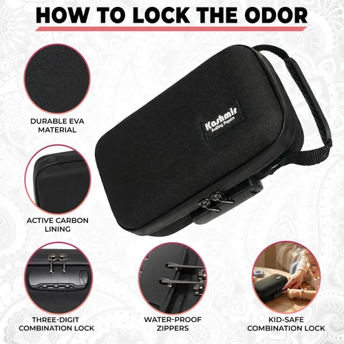 Miniatura 6 de Kashmir Bolsa a prueba de olores con cerradura de combinación, funda de viaje a prueba de olores, forro de carbón activado, con cerradura, a prueba
