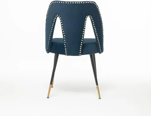 Miniatura 5 de Silla de comedor tapizada de terciopelo con patas de metal y respaldo abierto, decoración de remaches, silla auxiliar contemporánea, para comedor