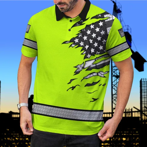 Miniatura 7 de Polo reflectante con bandera de camuflaje de alta visibilidad para hombres y mujeres, polo de seguridad para trabajo, patriótico Polo 03