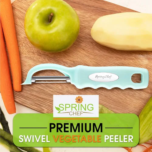 Miniatura 7 de Spring Chef Pelador de verduras giratorio de alta calidad, mango de agarre suave y cuchillas de acero inoxidable ultra afiladas; perfecto para Menta