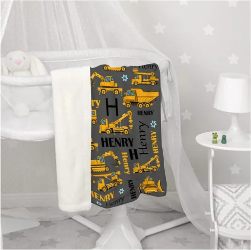 Miniatura 4 de Manta de Bebé Personalizada Camiones de Construcción Personalizados Camión Volquete Mantas con Nombre para Niños, Niñas y Pequeños Manta Suave