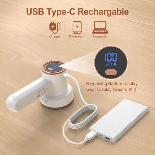 Miniatura 2 de Afeitadora de pelusa recargable HOMEASY, removedor de pelusa eléctrico con 3 cuchillas y pantalla digital LED, afeitadora de pelusa para suéter, Gris