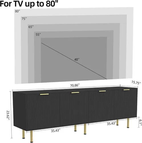 Miniatura 3 de Soporte de TV negro para televisores de hasta 80 pulgadas, consola de TV moderna de mediados de siglo, soportes de TV para sala de estar