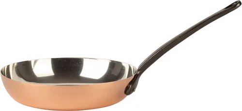 Sartén de cobre estañado con mango de hierro fundido | Sartén tradicional de cobre macizo con revestimiento de estaño | Sartén fabricada en Francia