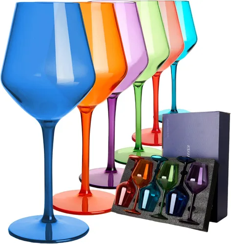 Miniatura 7 de MICHLEY Juego de 6 copas de vino de colores de tallo largo, color rojo y blanco, cristalería de plástico de tritán, regalo de 15 onzas para fiestas