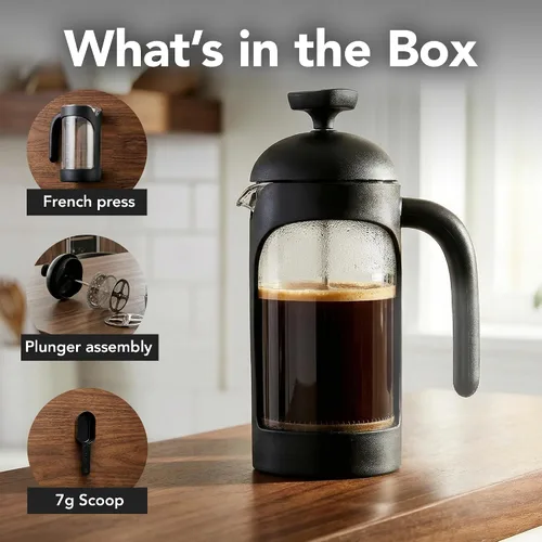 Miniatura 4 de OVENTE Cafetera de prensa francesa de 12 onzas con vidrio de borosilicato resistente al calor y sistema de filtración de acero inoxidable de 4