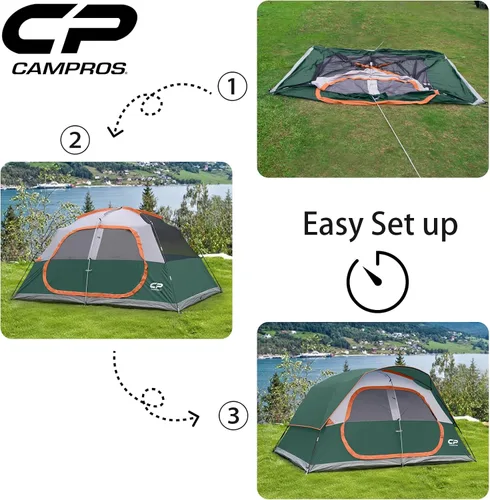 Miniatura 9 de CAMPROS CP Upgraded 6/8 Person Camping Tents, Waterproof Windproof Family Tent with Larger Mesh Windows & Door, Double Layer, Easy Set Up, Verde