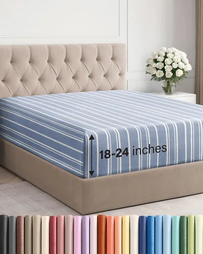 Miniatura 49 de Sábana bajera ajustable extra profunda tamaño completo – Sábana bajera individual de lujo para hotel únicamente – Se adapta fácilmente a colchones