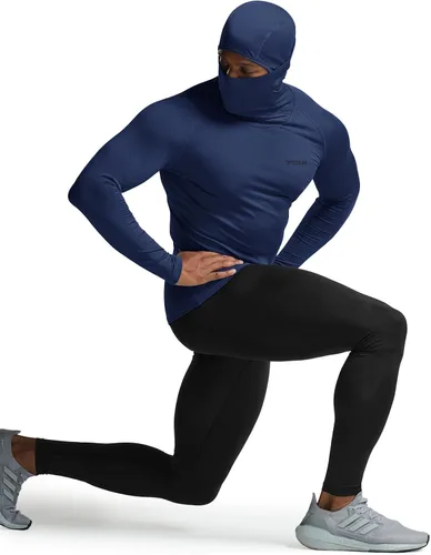 Miniatura 5 de TSLA Camisa térmica de compresión con capucha y mascarilla para hombre, de manga larga, capa base para deportes de invierno, camiseta deportiva
