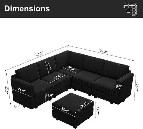 Miniatura 2 de Belffin - Sofá seccional modular con asientos de almacenamiento de terciopelo, en forma de L, con rincón, convertible, con diván, color negro