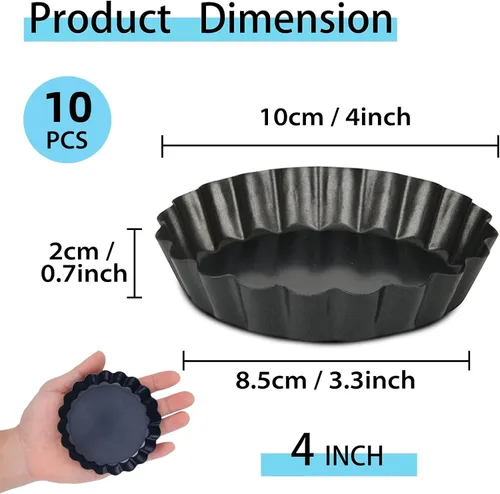 Miniatura 2 de Juego de 10 mini sartenes para tartas con fondo extraíble de 4 pulgadas, antiadherente, redonda, acero al carbono resistente para pasteles