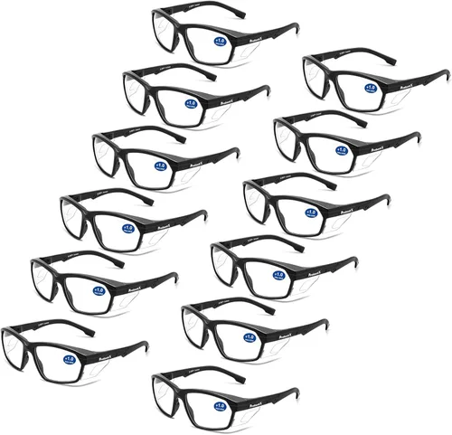Miniatura 33 de ProtectX Anteojos de seguridad clásicos, lentes antivaho resistentes a los arañazos, gafas protectoras para el trabajo, interior/exterior, ANSI Z87.1