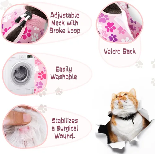 Miniatura 9 de Traje de recuperación para gatos: Traje de poscirugía azul suave para gatos con diseño de huella de pata - Traje de recuperación elástico