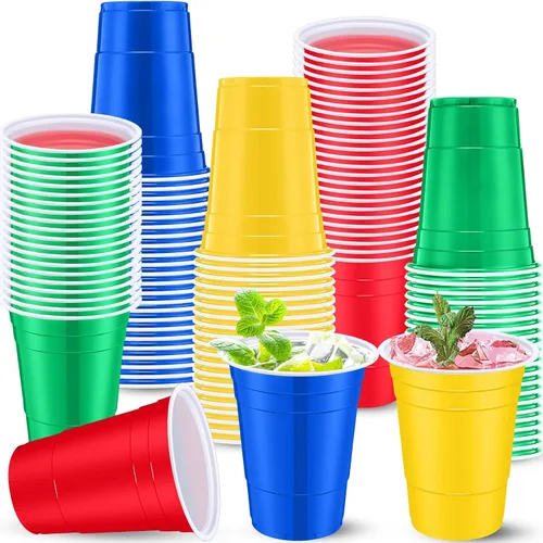 Miniatura 14 de Jingmore 90 vasos de plástico desechables para fiestas de neón, vasos de plástico desechables de 16 onzas, fiestas, matrimonios, despedidas