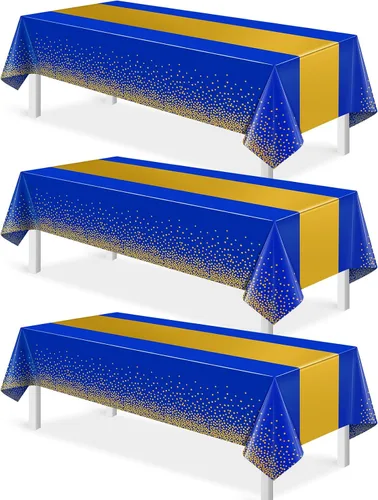 Miniatura 46 de MASHAN 1 mantel negro y azul para decoración de fiesta, mantel de plástico negro impreso azul, funda rectangular desechable para cumpleaños, boda