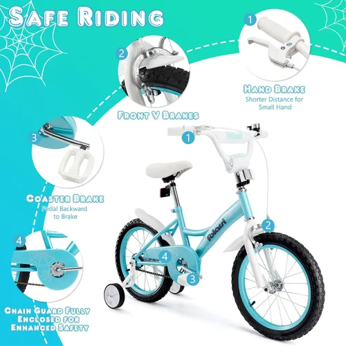 Miniatura 6 de Bicicleta para niños de 14, 16 y 18 pulgadas para niños y niñas de 3 a 9 años, bicicleta infantil con campana y ruedas de entrenamiento, múltiples