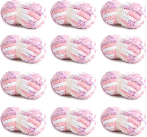 Miniatura 21 de HOMBYS Paquete de 8 hilos gruesos gigantes para tejer a ganchillo/tejer a mano, súper voluminosos, grandes, suaves, esponjosos, tie dye de felpa