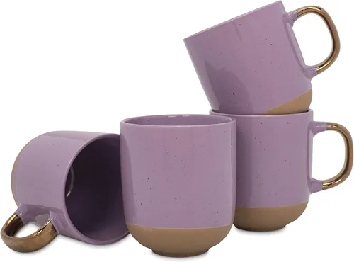 Elanze Designs Speckled - Juego de 4 tazas de cerámica de 16 onzas con mango metálico, color morado Púrpura